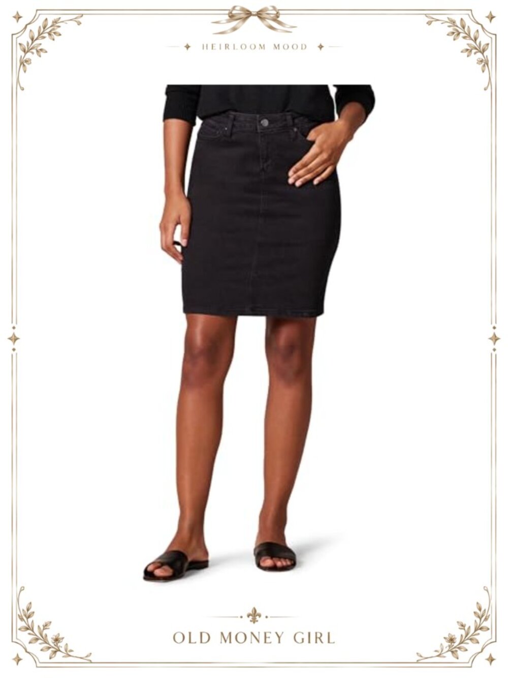 Women's Classic 5-Pocket Denim Skirt Cotton Blend High Rise Stretch